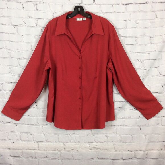 Cato Women’s Plus Size 22/24 Button Up Blouse Red Long Sleeve Stretch Fitted - Picture 1 of 10